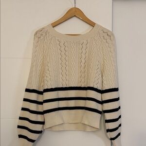Express Cream and Black Cable Knit Sweater